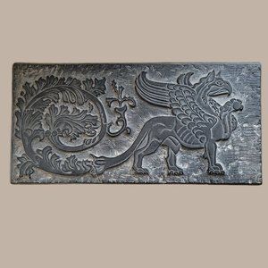 Vintage Ceramic Wall Hanging of Griffin w Filigree